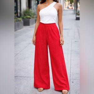 ZARA Ultra High Waist Wide Leg Pants Trousers Red Scarlet Bright XS